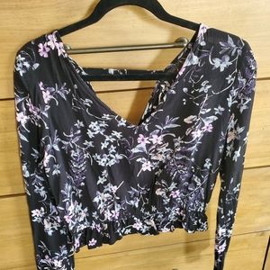 Floral Smocked Wrap Waist Blouse.